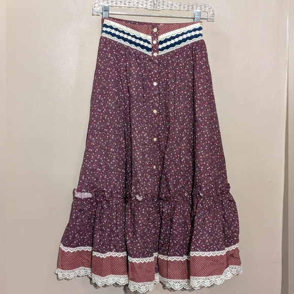 Gunne Sax Dresses & Skirts - Gunnies By Jessica 70s Burgundy Prairie Western Skirt Size:5